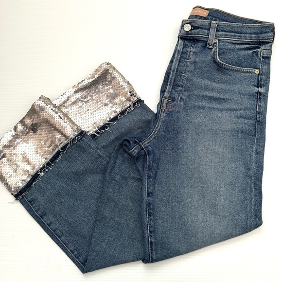 7 For All Mankind Luxe Vintage Sequin Cuff Cropped Boyfriend Jeans Size 30 - Picture 5 of 11